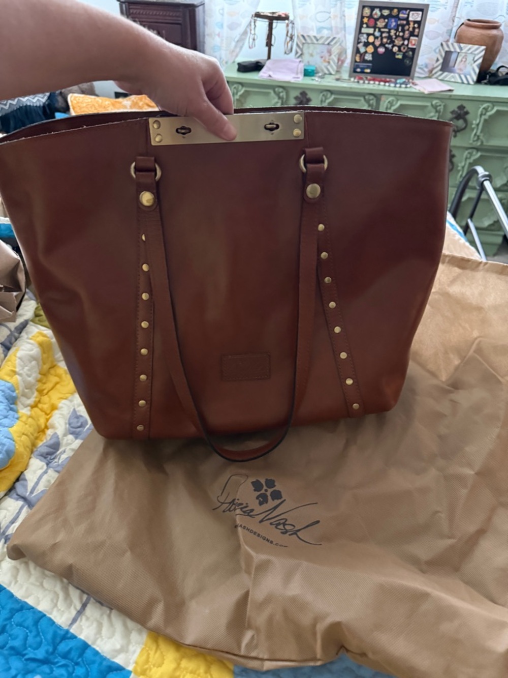 Patricia Nash brown Leather Tote Bag with Stud Accents